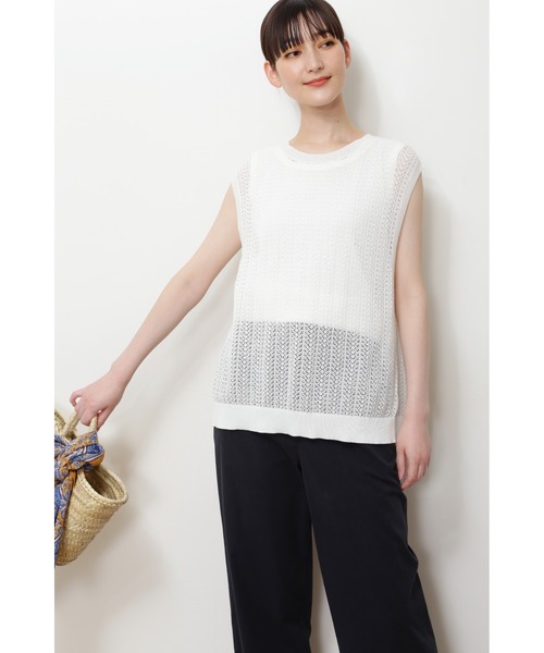 human woman（ヒューマンウーマン）の「◆透かし柄２ＷＡＹニット（ニット/セーター・レディース・ホワイト/ネイビー・MEDIUM）」の16枚目の写真