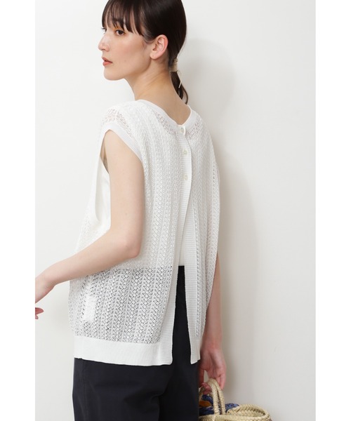 human woman（ヒューマンウーマン）の「◆透かし柄２ＷＡＹニット（ニット/セーター・レディース・ホワイト/ネイビー・MEDIUM）」の8枚目の写真