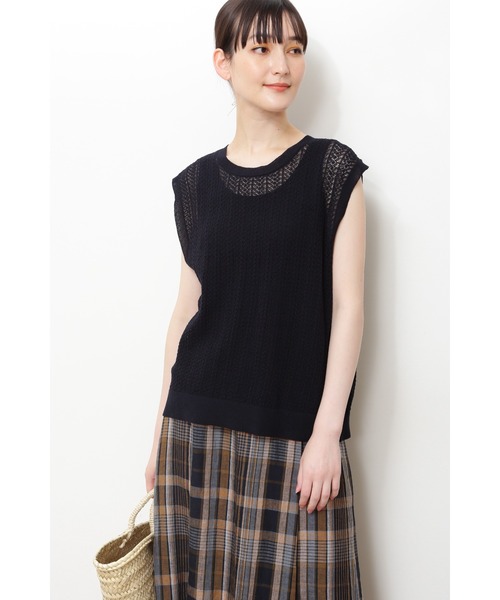 human woman（ヒューマンウーマン）の「◆透かし柄２ＷＡＹニット（ニット/セーター・レディース・ホワイト/ネイビー・MEDIUM）」の14枚目の写真