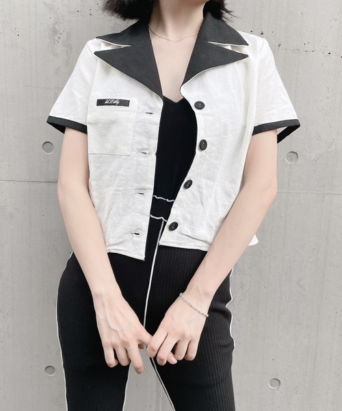 lilLilly（リルリリー）の「リネンシャツジャケット（シャツ/ブラウス・レディース・ホワイト/ブラック/ピンク・FREE）」の2枚目の写真