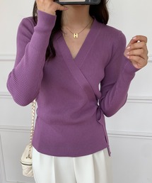 サイドリボンカシュクールニットプルオーバー