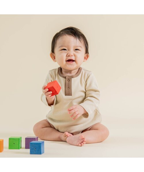 Ampersand（アンパサンド）の「premier リブロンパース（ロンパース・キッズ・ピンク/アイボリー/ブラウン・70/60/80）」の4枚目の写真