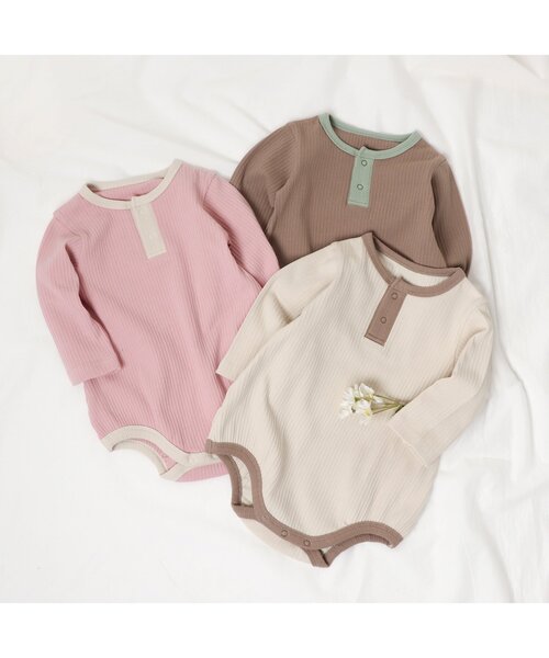 Ampersand（アンパサンド）の「premier リブロンパース（ロンパース・キッズ・ピンク/アイボリー/ブラウン・70/60/80）」の6枚目の写真