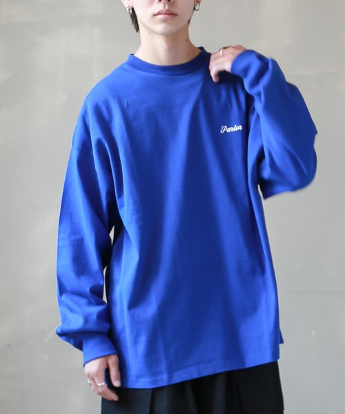 SPINNS(スピンズ)の「【ビッグシルエット】ワンポイントロゴ刺繍 長袖カラーTシャツ(Tシャツ/カットソー・メンズ・ロイヤルブルー/スミクロ/ダークブルー/グリーン系その他/ネイビー/ブラック/ホワイト/サックスブルー/ピンク/レッド/イエロー・ONESIZE)」の8枚目の写真