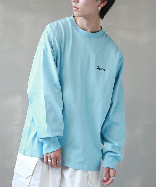 SPINNS(スピンズ)の「【ビッグシルエット】ワンポイントロゴ刺繍 長袖カラーTシャツ(Tシャツ/カットソー・メンズ・ロイヤルブルー/スミクロ/ダークブルー/グリーン系その他/ネイビー/ブラック/ホワイト/サックスブルー/ピンク/レッド/イエロー・ONESIZE)」の1枚目の写真