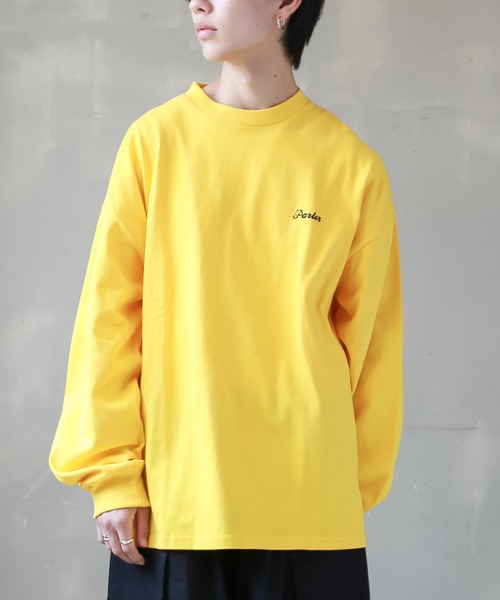 SPINNS(スピンズ)の「【ビッグシルエット】ワンポイントロゴ刺繍 長袖カラーTシャツ(Tシャツ/カットソー・メンズ・ロイヤルブルー/スミクロ/ダークブルー/グリーン系その他/ネイビー/ブラック/ホワイト/サックスブルー/ピンク/レッド/イエロー・ONESIZE)」の9枚目の写真