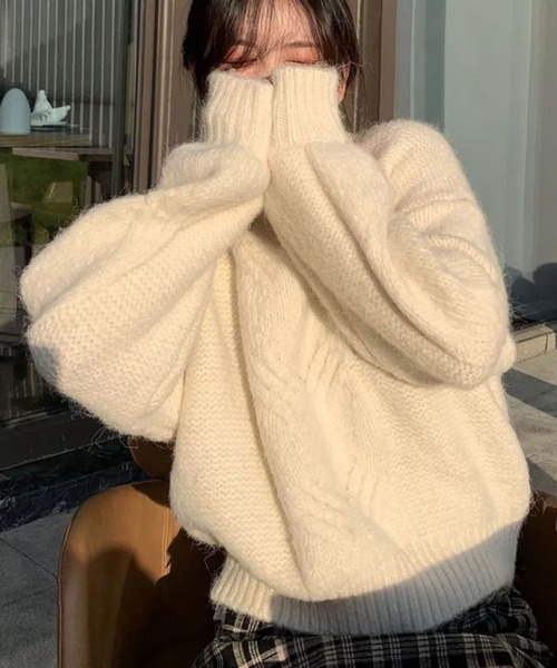 Auntie Rosa(アンティローザ)の「ゆる編みニット(ニット/セーター・レディース・ホワイト/レッド/ブルー/グリーン・FREE)」の3枚目の写真