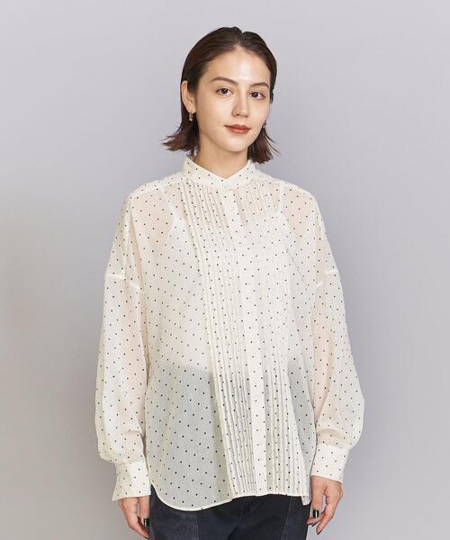 新品UNITED ARROWS ドットピンタックバンドカラーシャツ オフホワイト BEAUTY&YOUTH UNITED ARROWS（ビューティーアンドユース