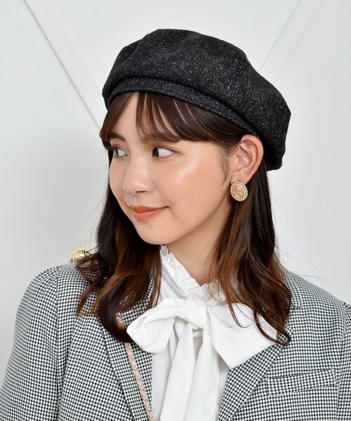 casita(RETRO GIRL)（カシータ）の「ツイードベレー（ハンチング/ベレー帽・レディース・ブラック/ベージュ・ONE SIZE）」の8枚目の写真