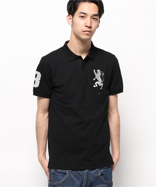 GIORDANO（ジョルダーノ）の「[GIORDANO]ライオン刺繍半袖ポロシャツ（ポロシャツ・メンズ・ホワイト/ブラック/ネイビー/レッド/ブラック系その他/ブラック×ブルー/レッド系その他/ブラック×グレー/ダークネイビー/イエロー/ピンク/グリーン/ライトグリーン/ブルー/ピンク系その他/ライトピンク/グリーン系その他/グレー系その他/ライトグレー/ダークブルー/サックスブルー/その他2/その他3・MEDIUM/LARGE/SMALL/X-LARGE/XX-LARGE）」の4枚目の写真