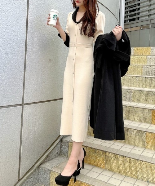 今期購入★ロイヤルパーティー配色タイトワンピース チェーン配色タイトワンピース｜ニットワンピース｜ワンピース