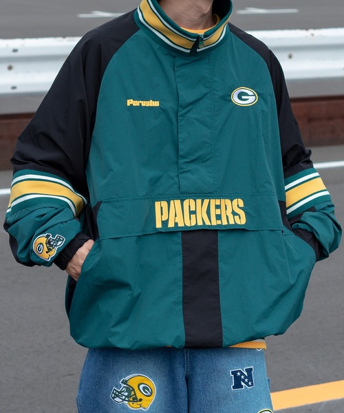 日本最大の Perushu × コラボナイロンスタンドネックアノラックブルゾン NFL ジャケット・アウター