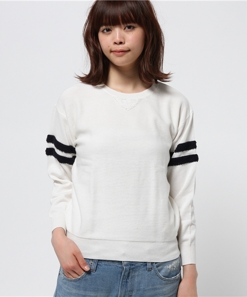 OUTLET（アウトレット）の「【Ciaopanic】カノコ編ミ袖パイルラインプルオーバー（ニット/セーター・レディース・ベージュ/オフホワイト・FREE）」の2枚目の写真