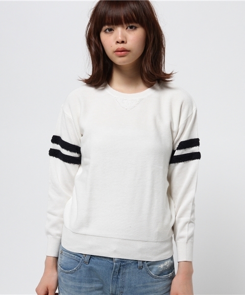 OUTLET（アウトレット）の「【Ciaopanic】カノコ編ミ袖パイルラインプルオーバー（ニット/セーター・レディース・ベージュ/オフホワイト・FREE）」の3枚目の写真