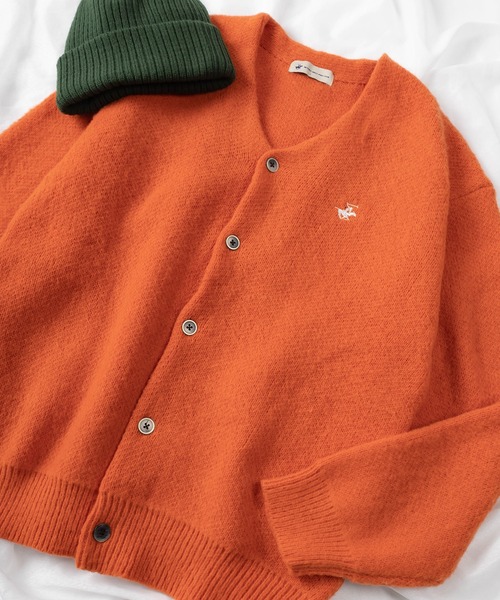 BEVERLY HILLS POLO CLUB(ビバリーヒルズポロクラブ)の「【BEVERLY HILLS POLO CLUB/ビバリーヒルズポロクラブ】ワンポイント刺繍 モヘアタッチ ニットカーディガン/ ビッグシルエット(カーディガン/ボレロ・レディース・チャコールグレー/ネイビー/ピンク/モカ/オレンジ/グリーン/ライトグリーン・M/L)」の1枚目の写真