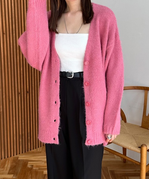 LE MORE（リモア）の「シャギーニットカーディガン（カーディガン/ボレロ・レディース・ベージュ/アイボリー/グリーン/ピンク/ブルー/ブラック/グレー・FREE）」の7枚目の写真