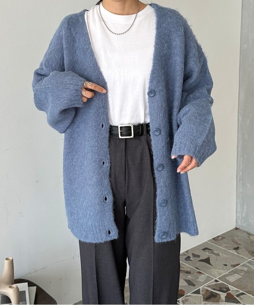 LE MORE（リモア）の「シャギーニットカーディガン（カーディガン/ボレロ・レディース・ベージュ/アイボリー/グリーン/ピンク/ブルー/ブラック/グレー・FREE）」の6枚目の写真