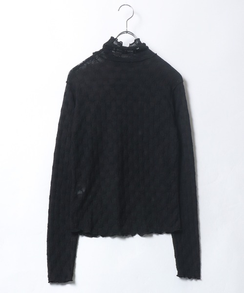 Salong hameu(サロン ハミュー)の「お花柄 シアー トップス/長袖タートルネック/レース/ロンT(Tシャツ/カットソー・レディース・ライトベージュ/オフホワイト/サックスブルー/ブラック・M/L)」の11枚目の写真