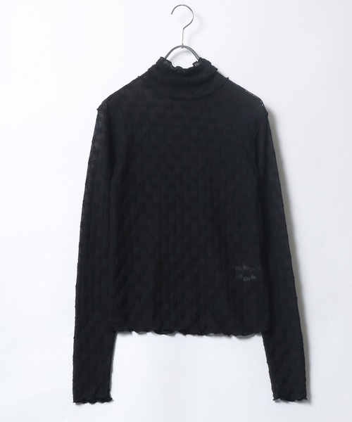 Salong hameu(サロン ハミュー)の「お花柄 シアー トップス/長袖タートルネック/レース/ロンT(Tシャツ/カットソー・レディース・ライトベージュ/オフホワイト/サックスブルー/ブラック・M/L)」の10枚目の写真