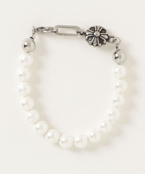 XU（エックスユー）の「【XU/エックスユー】design bracelet 2/ チェーンブレス パールブレス（ブレスレット・メンズ・ホワイト/シルバー・ONE SIZE）」の3枚目の写真