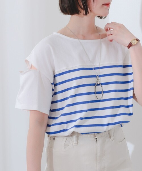 B:MING by BEAMS（ビーミングバイビームス）の「B:MING by BEAMS / カットアウト プルオーバー Tシャツ（Tシャツ/カットソー・レディース・ラベンダー/ホワイト×ブラック/スミクロ/ホワイト×ブルー/グリーン系その他4/その他2・FREE）」の2枚目の写真