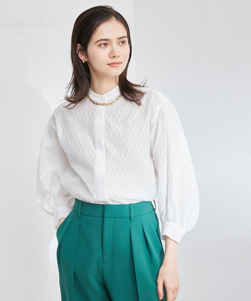 ROPE'（ロペ）の「ギャザースリーブブラウス（シャツ/ブラウス・レディース・ホワイト系その他/サックスブルー/ホワイト・38）」の6枚目の写真