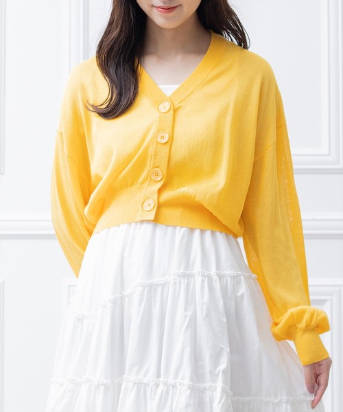 clear（クリア）の「Vネックシアーニットカーディガン （カーディガン/ボレロ・レディース・ピンク/オフホワイト/ブルー/グリーン/イエロー/オレンジ/ブラック・F）」の6枚目の写真