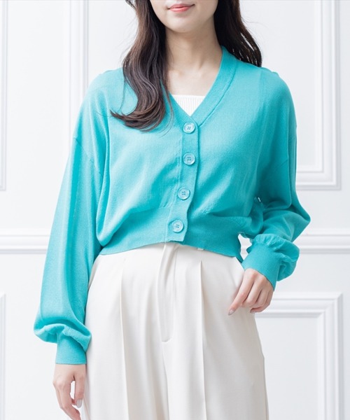 clear（クリア）の「Vネックシアーニットカーディガン （カーディガン/ボレロ・レディース・ピンク/オフホワイト/ブルー/グリーン/イエロー/オレンジ/ブラック・F）」の5枚目の写真