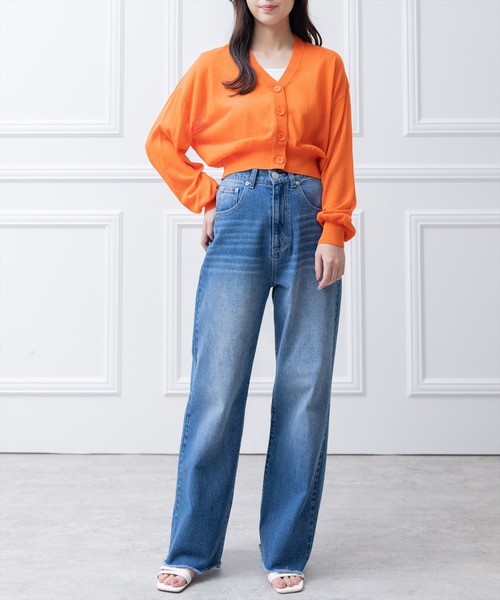 clear（クリア）の「Vネックシアーニットカーディガン （カーディガン/ボレロ・レディース・ピンク/オフホワイト/ブルー/グリーン/イエロー/オレンジ/ブラック・F）」の22枚目の写真