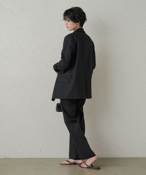未使用品✨ラウンジドレス リネン ダブルジャケット テーラード 黒 フリー LOUNGEDRESS（ラウンジドレス）の「リネンダブルジャケット