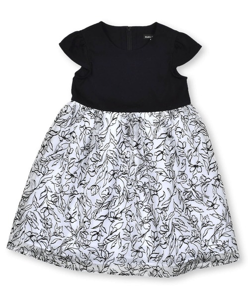BeBe（ベベ）の「BeBe/日本製ポンチ花柄フロッキー切替ワンピース(100~150cm)（ドレス・キッズ・ブラック系その他・100/110/120/130/140/150）」の7枚目の写真