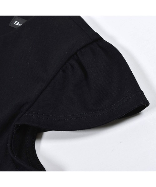 BeBe（ベベ）の「BeBe/日本製ポンチ花柄フロッキー切替ワンピース(100~150cm)（ドレス・キッズ・ブラック系その他・100/110/120/130/140/150）」の2枚目の写真