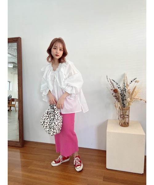 JUMELLE(ジュメロ)の「リブニットスカート(スカート・レディース・アイボリー/ピンク・FREE)」の15枚目の写真