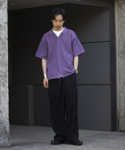 GLOSTER（グロスター）の「【GLOSTER/グロスター】スポンディッシュニット オープンカラーシャツ リラックスフィット（シャツ/ブラウス・メンズ・パープル/ブラック/アイボリー/グレイッシュベージュ・M/L）」の9枚目の写真