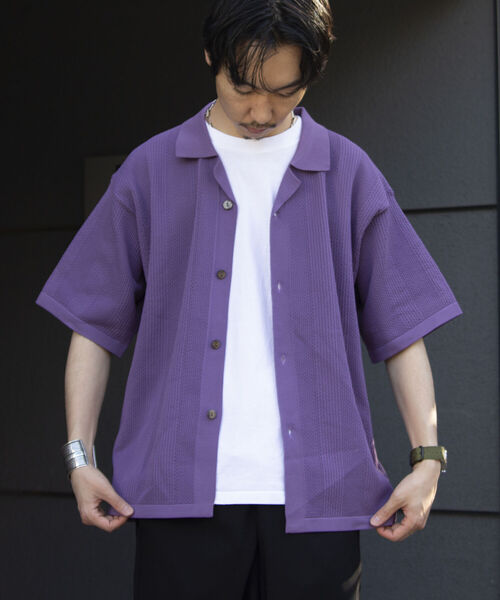 GLOSTER（グロスター）の「【GLOSTER/グロスター】スポンディッシュニット オープンカラーシャツ リラックスフィット（シャツ/ブラウス・メンズ・パープル/ブラック/アイボリー/グレイッシュベージュ・M/L）」の10枚目の写真