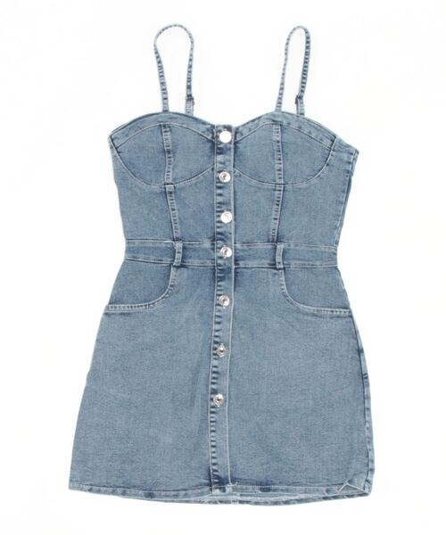 SPIGA（スピーガ）の「ﾌﾛﾝﾄ釦ﾃﾞﾆﾑｷｬﾐﾜﾝﾋﾟｰｽ（ワンピース・レディース・ブラック/ブルー・FREE）」の4枚目の写真