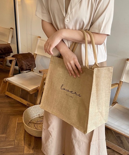 shopnikoniko（ショップニコニコ）の「Lovers オリジナルロゴ ジュートバッグ（トートバッグ・レディース・ベージュ・フリー）」の10枚目の写真