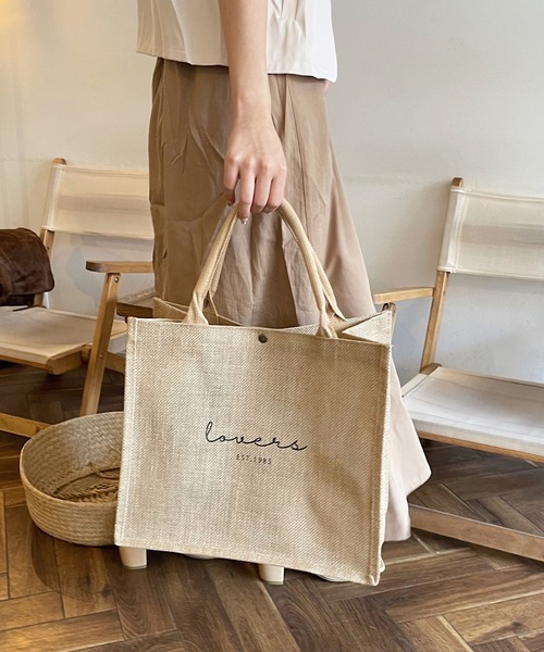shopnikoniko（ショップニコニコ）の「Lovers オリジナルロゴ ジュートバッグ（トートバッグ・レディース・ベージュ・フリー）」の7枚目の写真