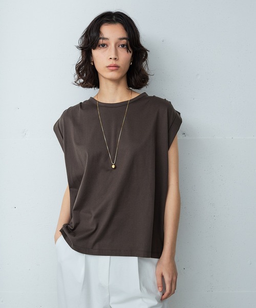 OUTERSUNSET（アウターサンセット）の「shoulder tuck tank top（Tシャツ/カットソー・レディース・ネイビー/ブラウン・FREE）」の2枚目の写真