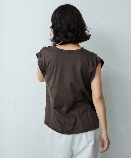 OUTERSUNSET（アウターサンセット）の「shoulder tuck tank top（Tシャツ/カットソー・レディース・ネイビー/ブラウン・FREE）」の13枚目の写真
