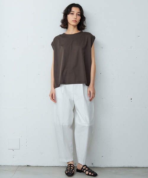 OUTERSUNSET（アウターサンセット）の「shoulder tuck tank top（Tシャツ/カットソー・レディース・ネイビー/ブラウン・FREE）」の3枚目の写真