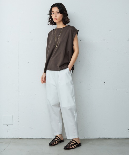 OUTERSUNSET（アウターサンセット）の「shoulder tuck tank top（Tシャツ/カットソー・レディース・ネイビー/ブラウン・FREE）」の11枚目の写真
