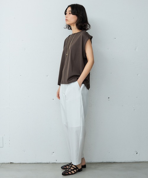 OUTERSUNSET（アウターサンセット）の「shoulder tuck tank top（Tシャツ/カットソー・レディース・ネイビー/ブラウン・FREE）」の7枚目の写真