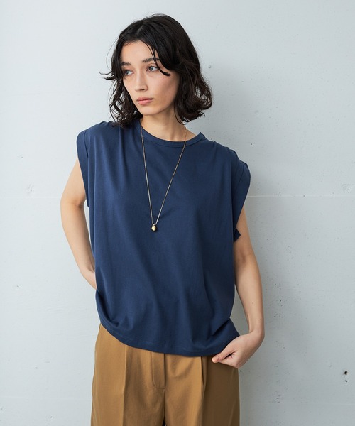 OUTERSUNSET（アウターサンセット）の「shoulder tuck tank top（Tシャツ/カットソー・レディース・ネイビー/ブラウン・FREE）」の16枚目の写真