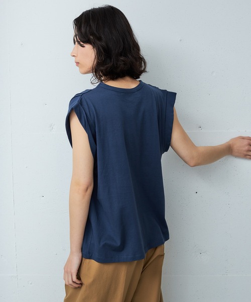 OUTERSUNSET（アウターサンセット）の「shoulder tuck tank top（Tシャツ/カットソー・レディース・ネイビー/ブラウン・FREE）」の14枚目の写真