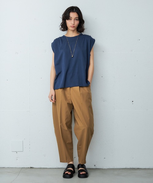 OUTERSUNSET（アウターサンセット）の「shoulder tuck tank top（Tシャツ/カットソー・レディース・ネイビー/ブラウン・FREE）」の8枚目の写真