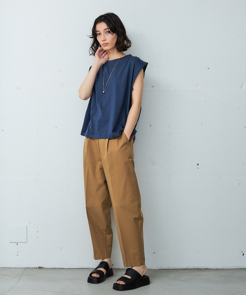 OUTERSUNSET（アウターサンセット）の「shoulder tuck tank top（Tシャツ/カットソー・レディース・ネイビー/ブラウン・FREE）」の17枚目の写真