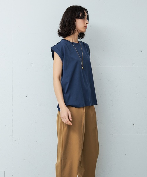 OUTERSUNSET（アウターサンセット）の「shoulder tuck tank top（Tシャツ/カットソー・レディース・ネイビー/ブラウン・FREE）」の4枚目の写真