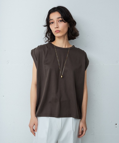 OUTERSUNSET（アウターサンセット）の「shoulder tuck tank top（Tシャツ/カットソー・レディース・ネイビー/ブラウン・FREE）」の15枚目の写真