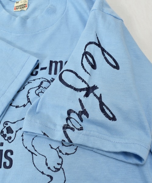 VINTAGE（ヴィンテージ）の「【ヴィンテージ古着】80's ヴィンテージプリントTシャツ USA製 犬 Embrasse-moi! Je parles francais（Tシャツ/カットソー・メンズ・ブルー・MEDIUM）」の9枚目の写真